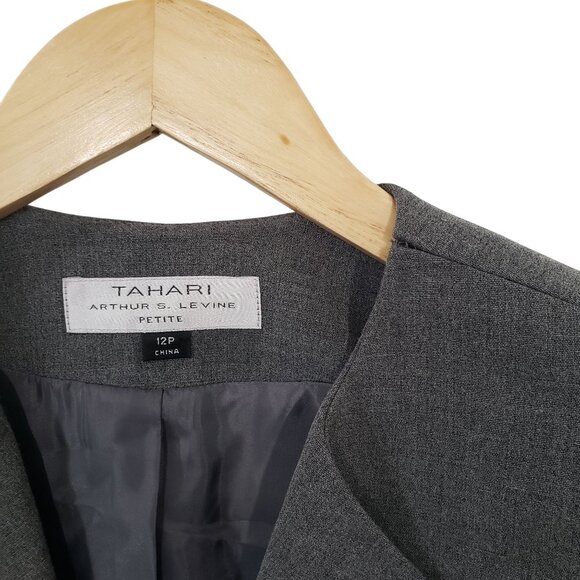 Tahari Gray Petite Womens Zipper Jacket Blazer 12 Office Minimalist Professional - Picture 2 of 6